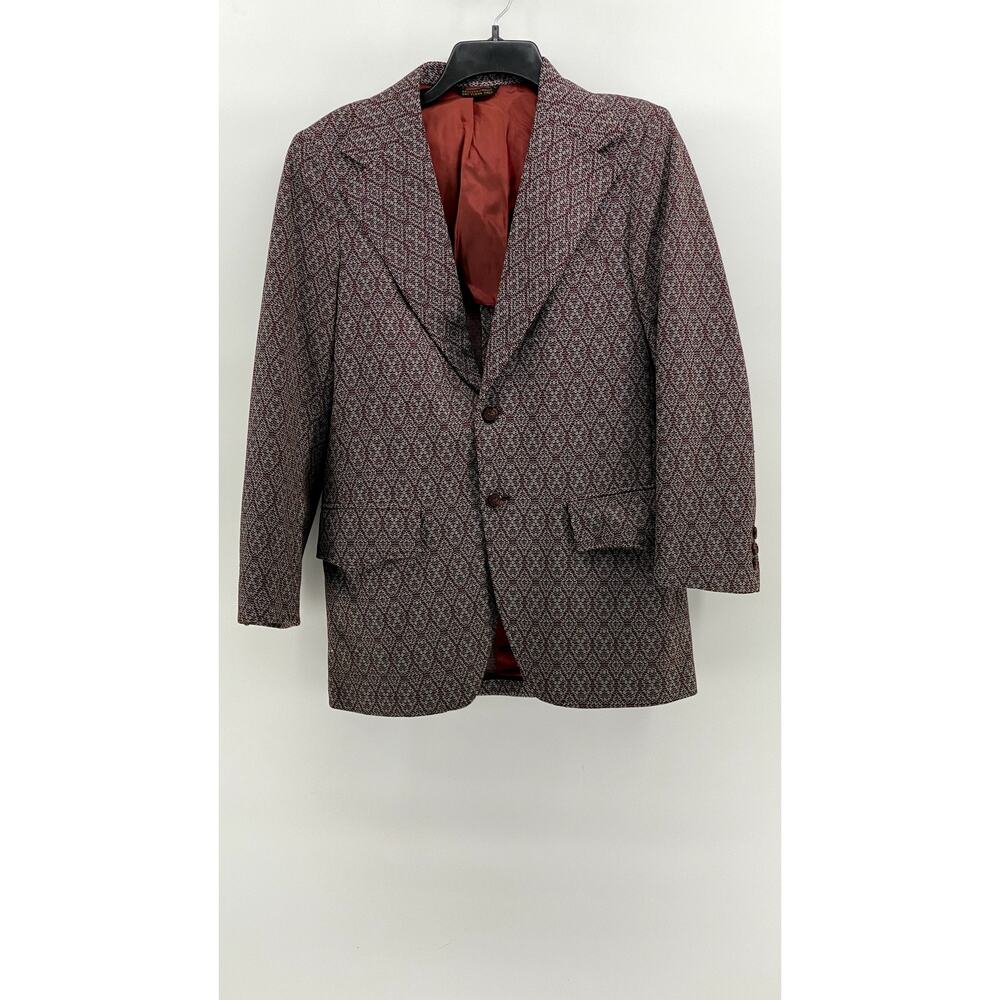 LEE WALD Men's Vintage Burgundy Printed Two-Button Blazer SZ S